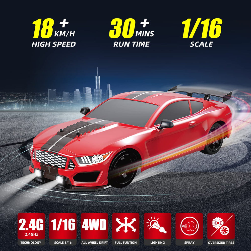 Sakeye RC Drift Car side view emphasizes sleek profile and 4WD performance.