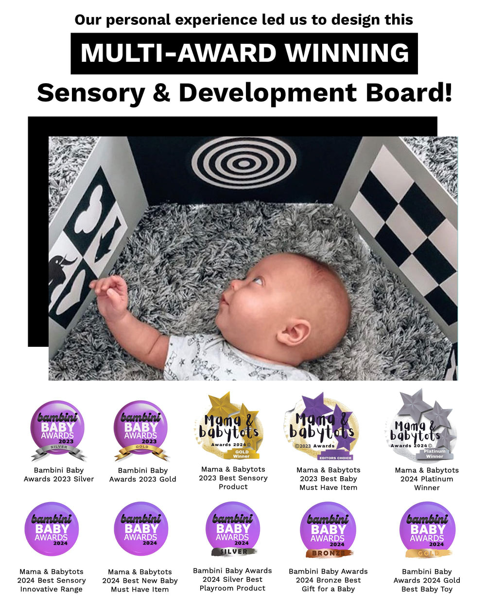Samuel Sensory visual stimulation board supports concentration and early cognitive skills.