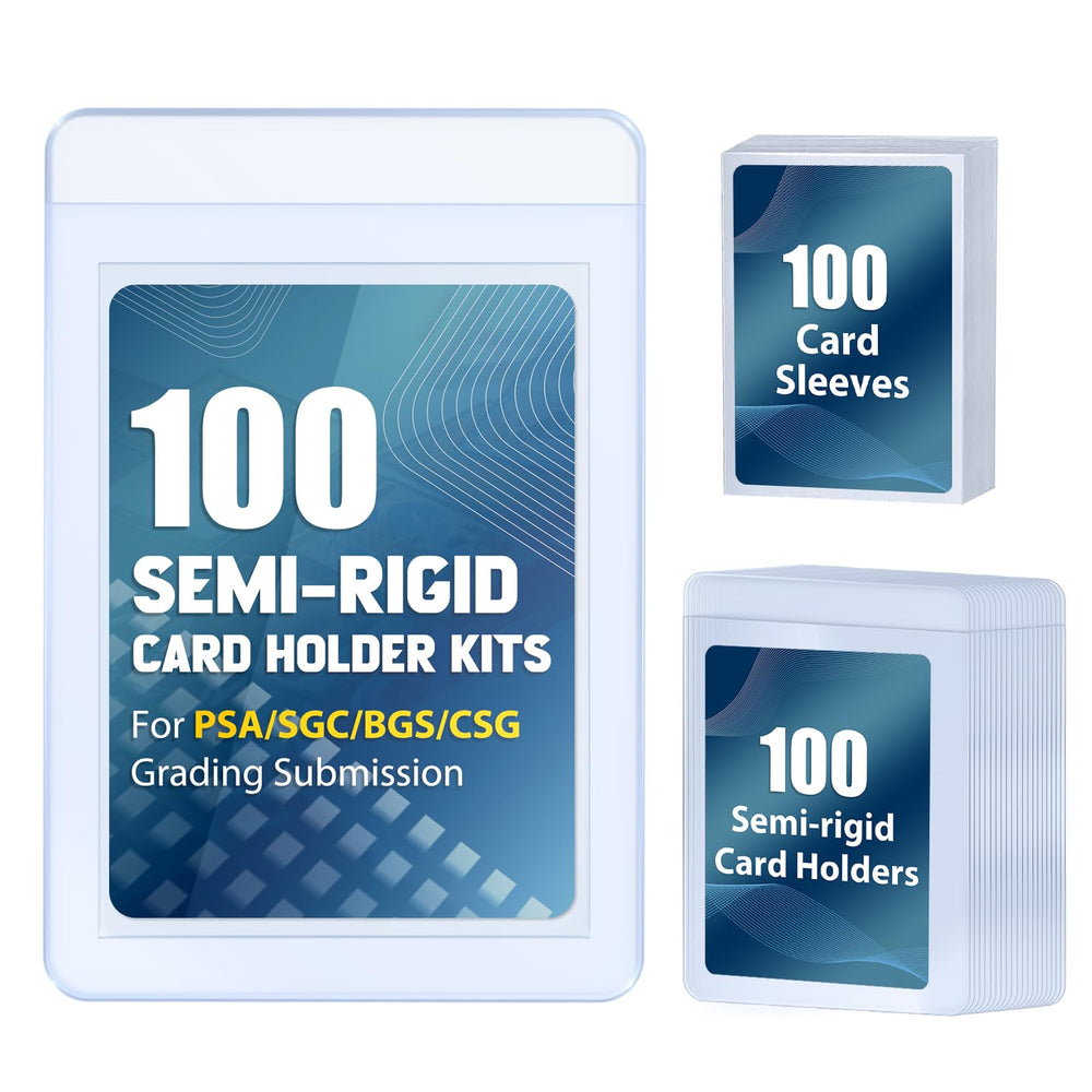 SAMYUCHO 100ct semi-rigid card holder displayed with clear visibility for PSA submissions.