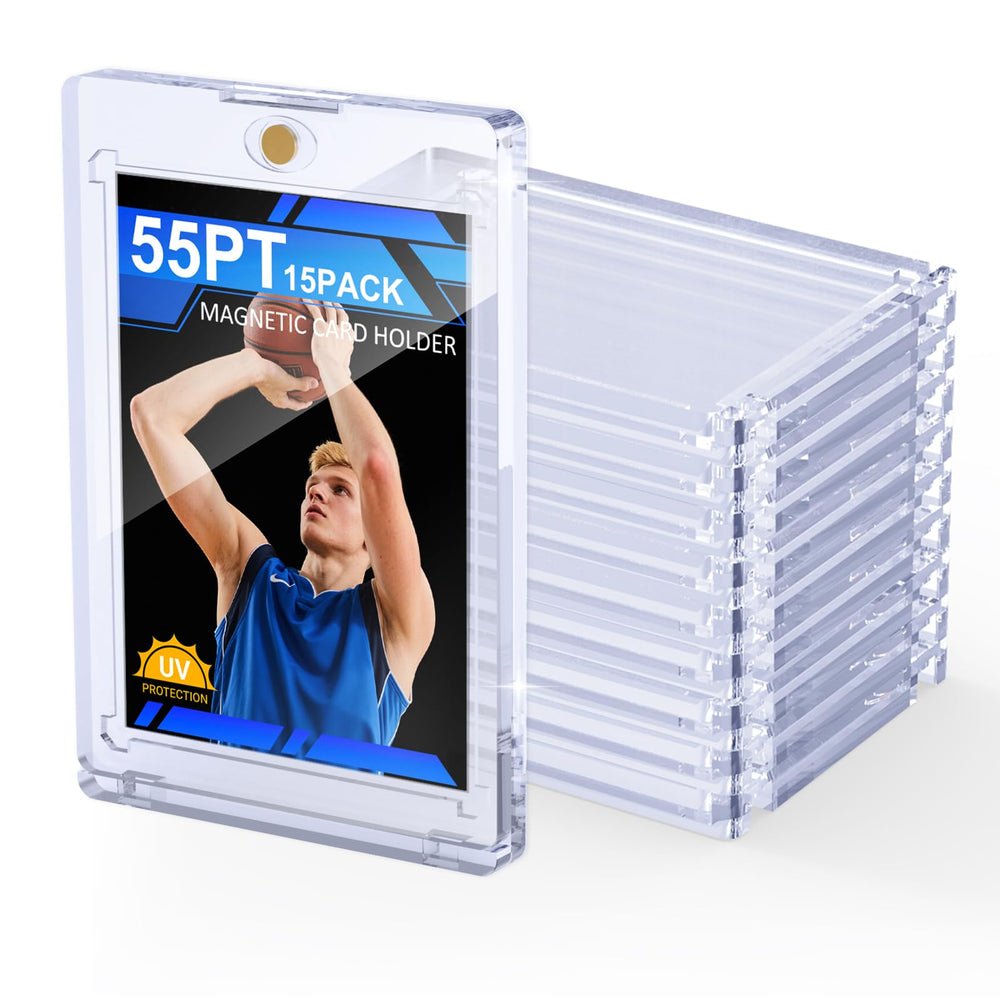 SAMYUCHO 15ct magnetic card holder closed, secure display for prized cards.