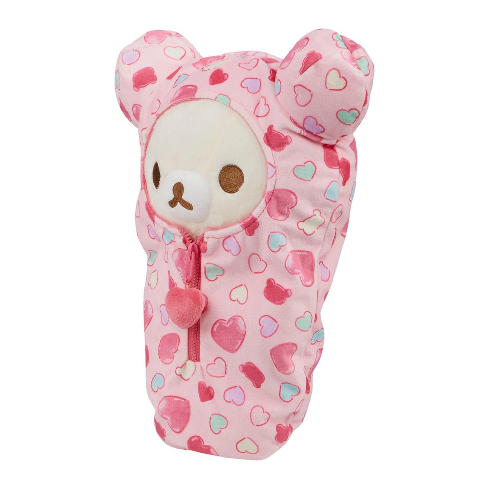 San-X Rilakkuma Hearts Sleeping Bag Plush fabric closeup showing plush texture