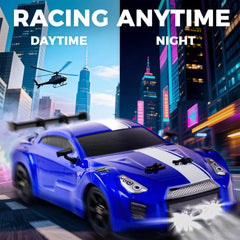 SANCO RC drift car mist exhaust creates dramatic visual effects during racing