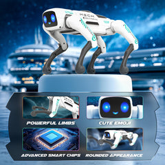 SANCO Smart Robot Dog smiles to welcome family and spark friendly play.