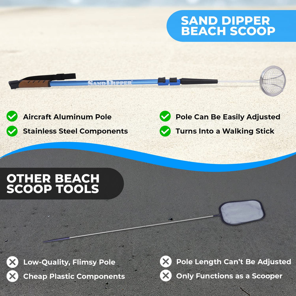 Sand Dipper pink adjustable pole for comfortable height while beachcombing.