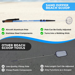 Sand Dipper pink adjustable pole for comfortable height while beachcombing.