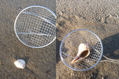 Sand Dipper pink wrist strap enhances security while reaching the tide line.