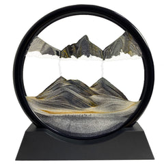 SANDCLE Moving Sand Art in a 12-inch round glass frame for desk relaxation.