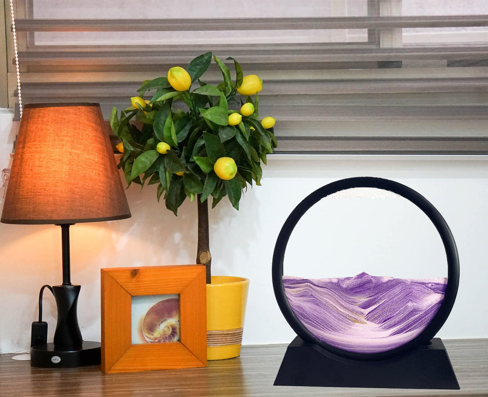 SANDCLE purple liquid motion sand scene provides soothing visuals during work or study