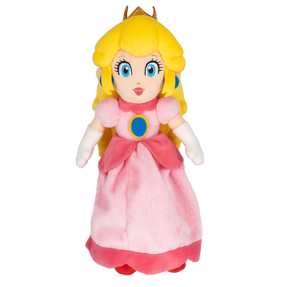 Sanei Princess Peach 10-inch plush side view, ideal for display.
