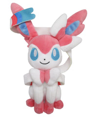 Sanei Sylveon plush face detail with vibrant colors for display or imaginative play.