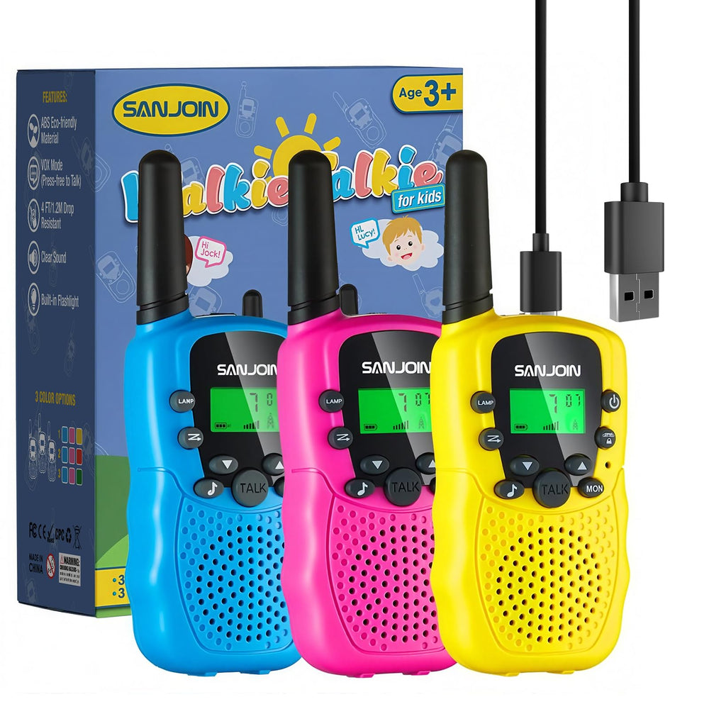 SANJOIN kids walkie talkies for outdoor play with long battery for easy coordination.