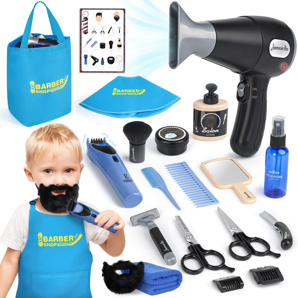 Sanlebi Barber Shop blow dryer playset simulates airflow for immersive pretend styling