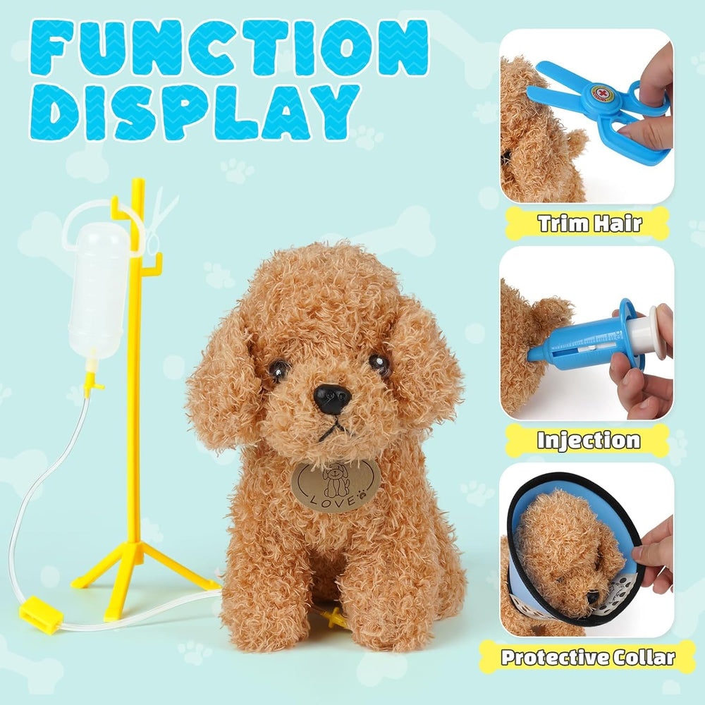 Sanlebi vet set accessories including plush dog promote imaginative role play.