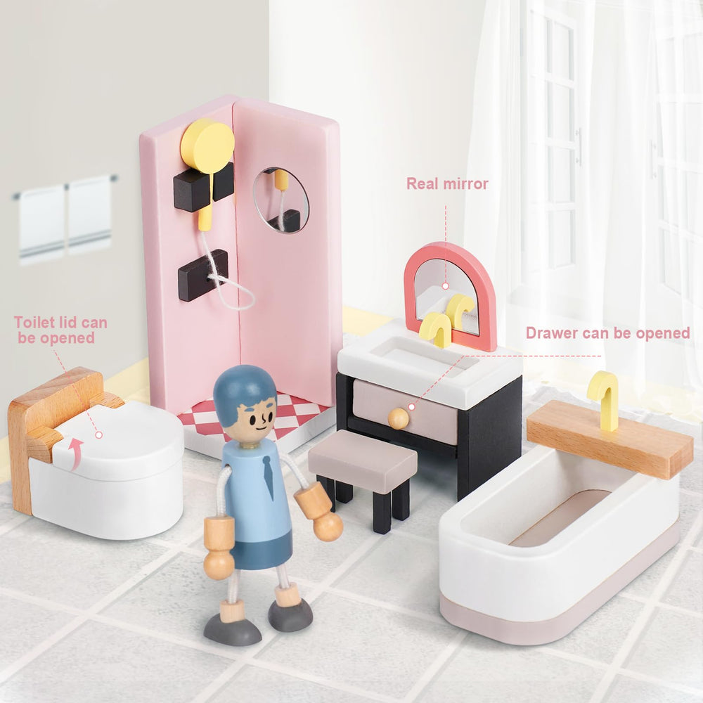 Sanlebi dollhouse bedroom set with bed and dresser fuels cozy storytelling.
