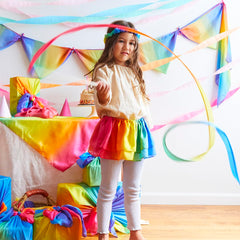 Sarah's Silks Rainbow Streamer showcasing dance and movement indoors and outdoors