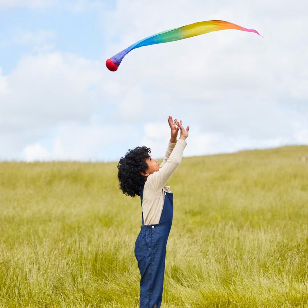 Sarah's Silks Skytail soft red ball enhances safe throwing and catching.