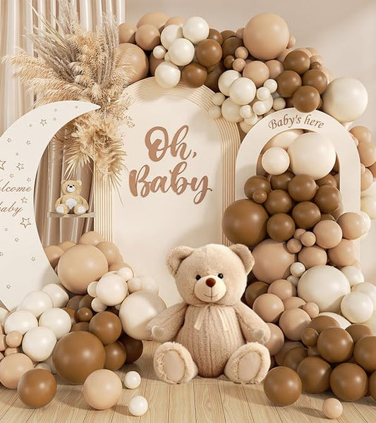 Saratimtou neutral balloon arch kit brown balloons for chic baby shower backdrops.