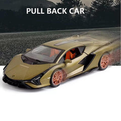SASBSC Lamb Toy Car engine-compartment view reveals metallic detail and real-car feel.