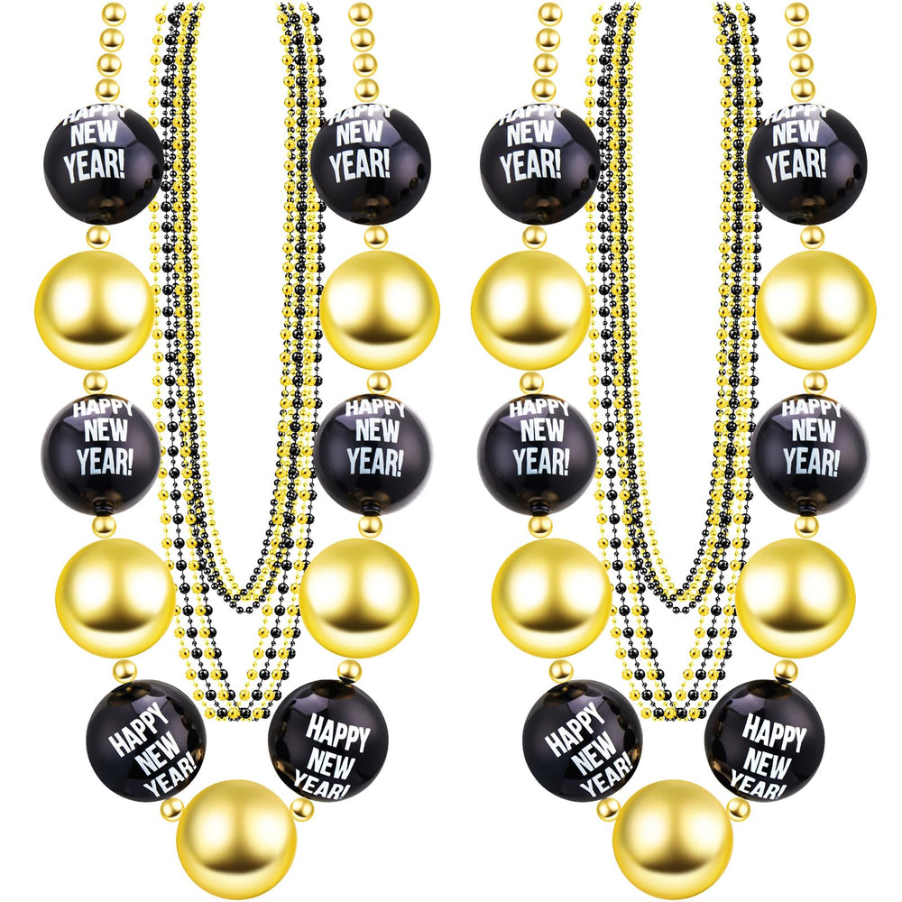 Sasylvia 36-inch jumbo Happy New Year necklace in black and gold for festive outfits