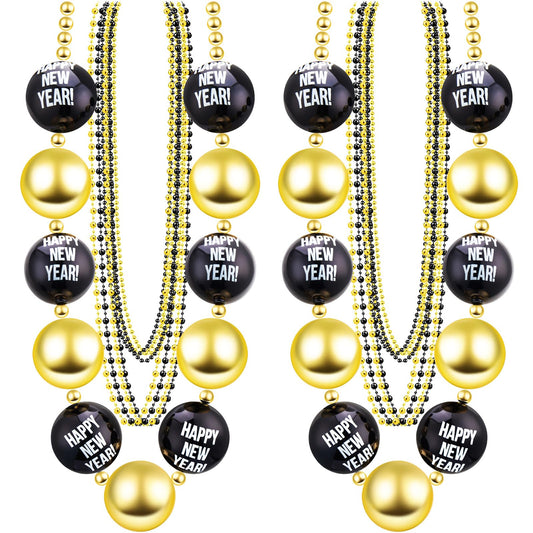 Sasylvia 36-inch jumbo Happy New Year necklace in black and gold for festive outfits