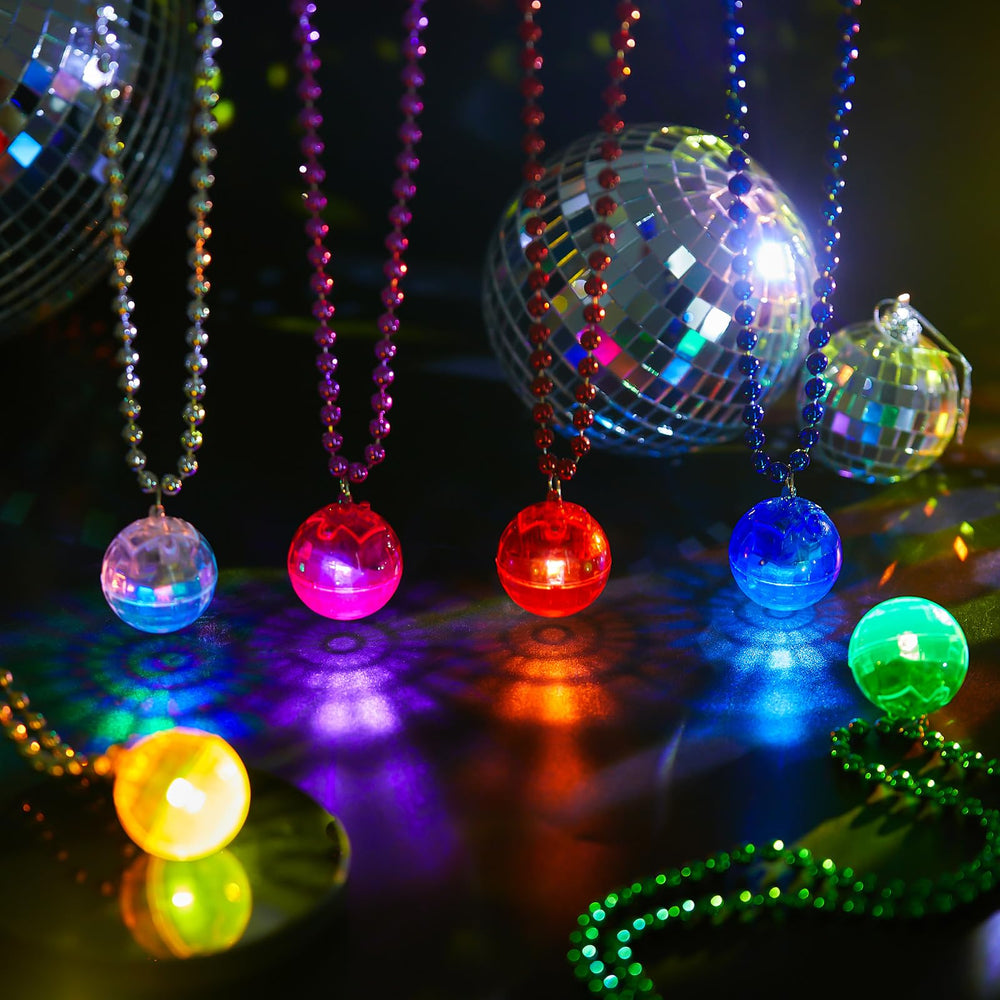 Sasylvia 12-pack display of colorful disco ball necklaces.