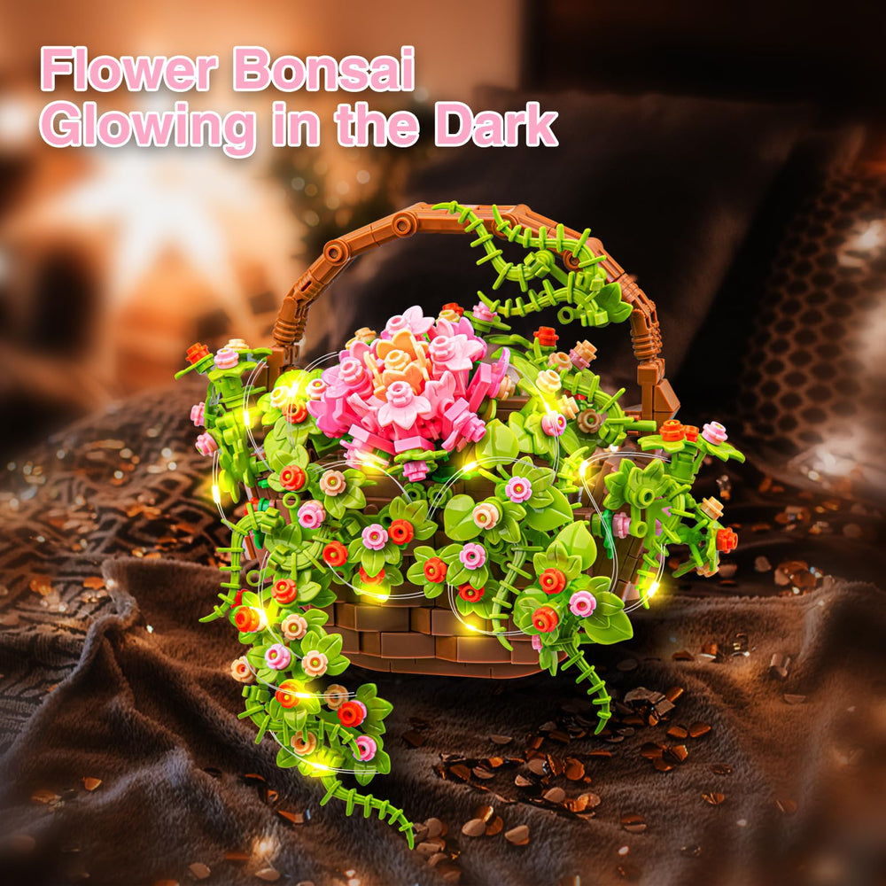 SATHIBI bonsai flower house with lights showcases a warm glow.