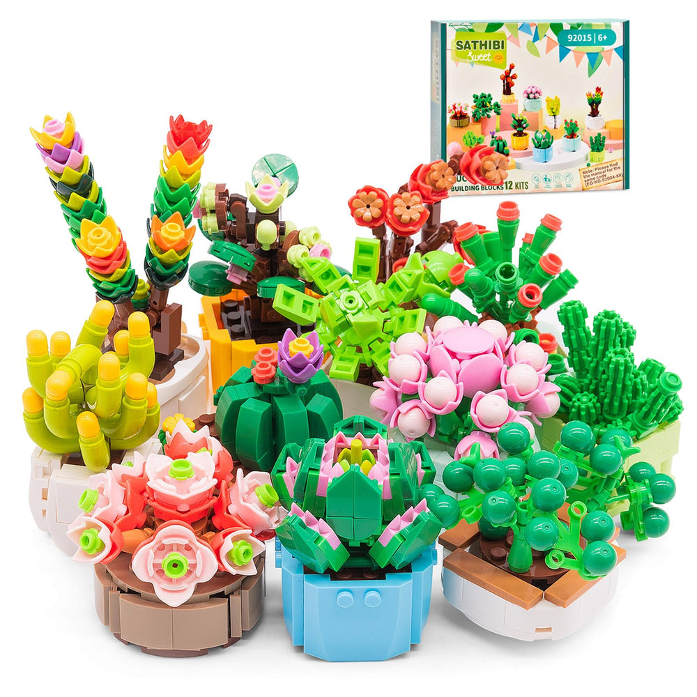SATHIBI Flowers succulents bonsai assembly close-up showing vibrant pieces for home display.
