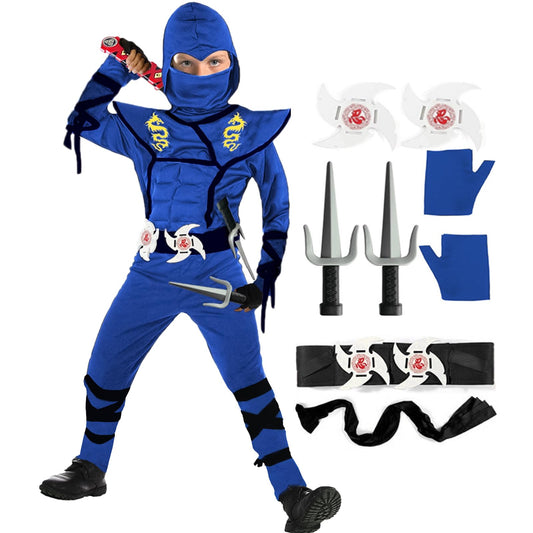 SATKULL Blue Ninja mask for kids, part of a comfortable dress-up set for fun Halloween play.