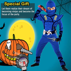 SATKULL Blue Ninja muscle bodysuit, lightweight and flexible for active play.