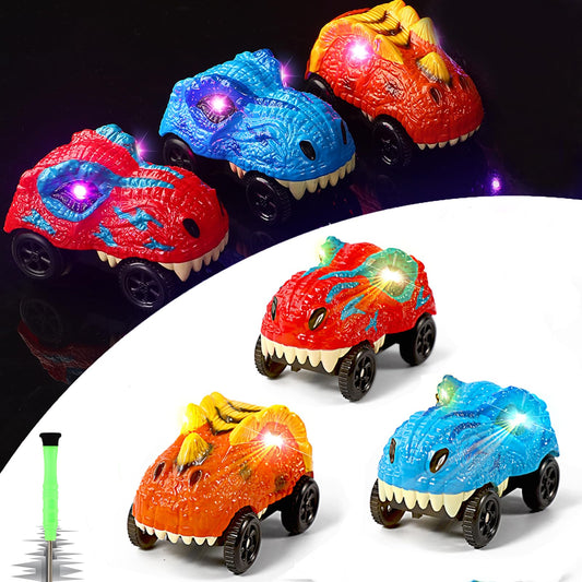 Save Unicorn dino track cars LED glow pack front view for kids' play
