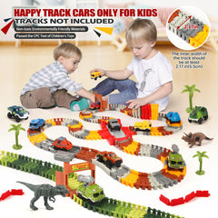 Save Unicorn dino track cars in action with bright LEDs for nighttime fun