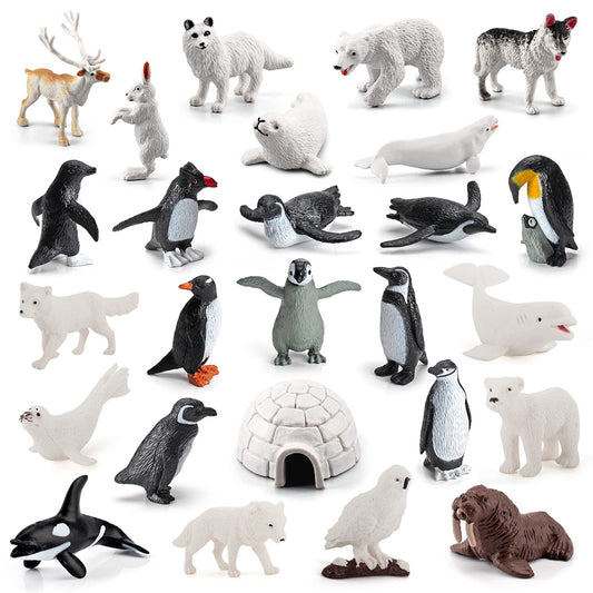 SCAHOW 26Pcs Arctic figures with penguins for imaginative play.