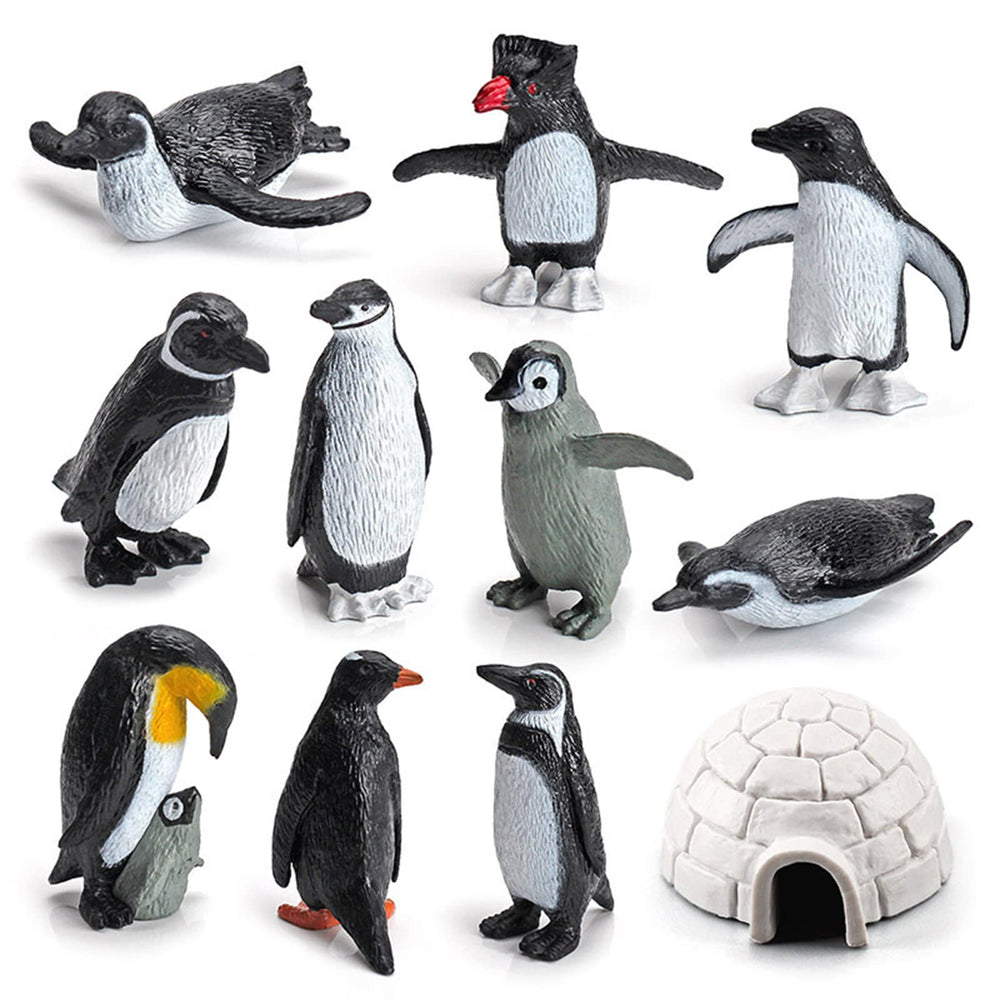 SCAHOW penguin toy figures with igloo model for imaginative arctic play and display.