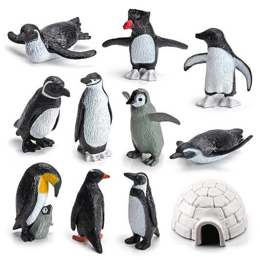 SCAHOW penguin toy figures with igloo model for imaginative arctic play and display.