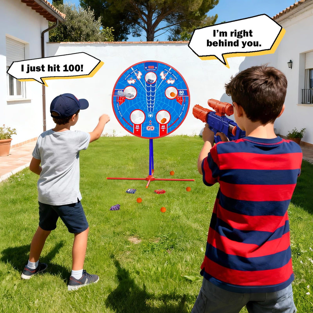 Scarmat Spider Shooting Game self-rotating pinwheel reaches about 45 inches for dramatic height