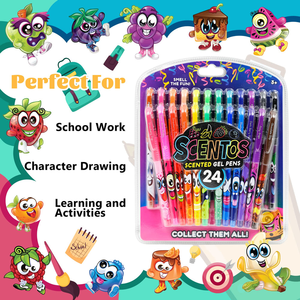 Scentos pens write smoothly on paper, notebooks, and planners.