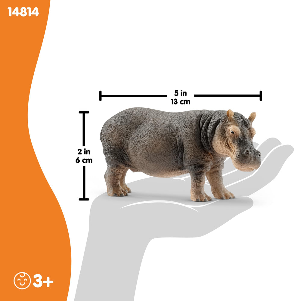 Schleich hippo beside grassland habitat, vivid color and durable design.