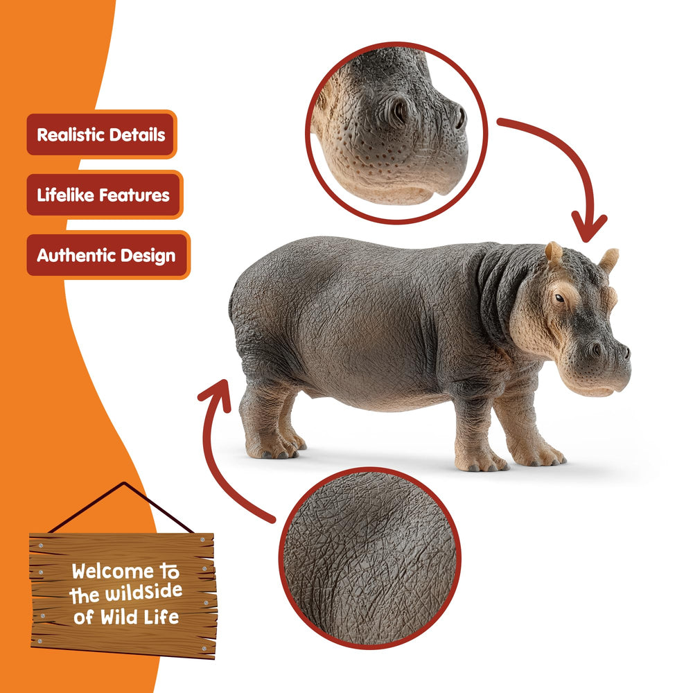Schleich hippo with Ranger Tom theme, compatible with Wild Life playsets.