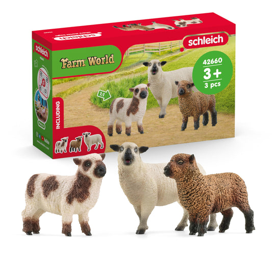 Schleich Sheep Friends three-pack figurines ready for imaginative, screen-free play.