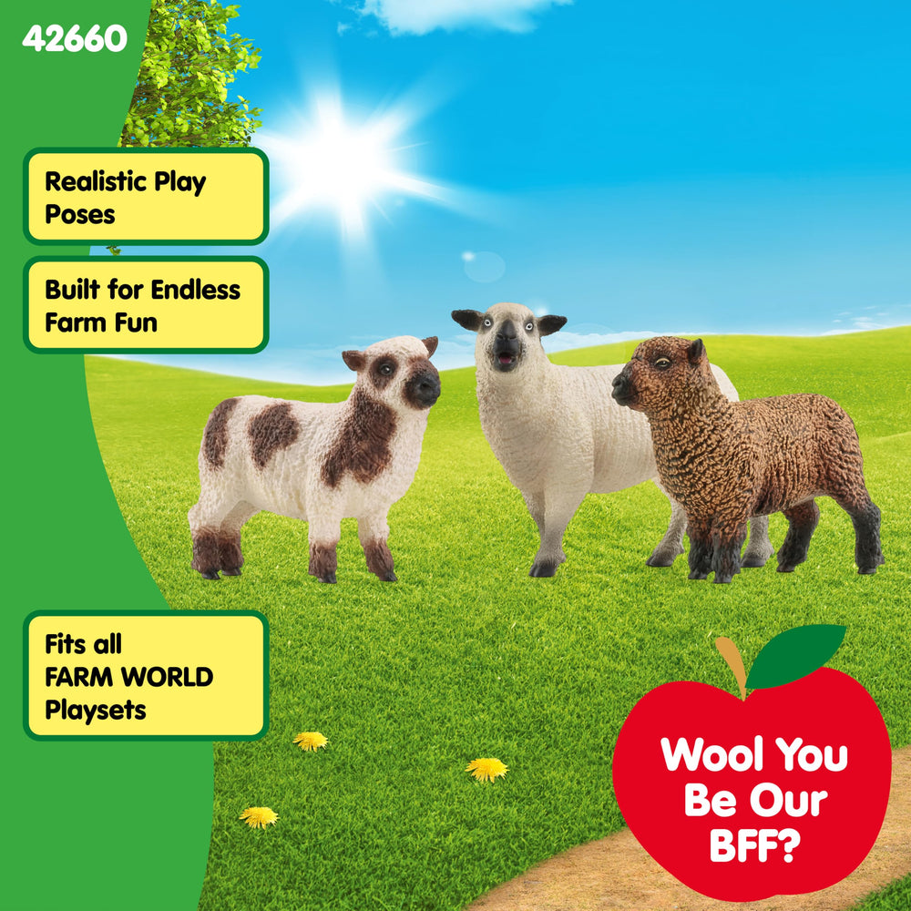 Sheep grazing in a sunlit Schleich Farm World scene.