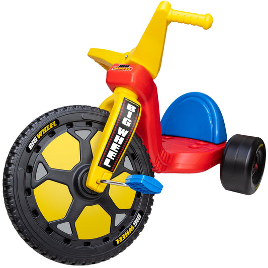Schylling Big Wheel Speedster front view with high-visibility colors for safe sidewalk cruising.