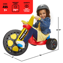 Schylling Big Wheel Speedster side view highlighting pedal action and sturdy frame.