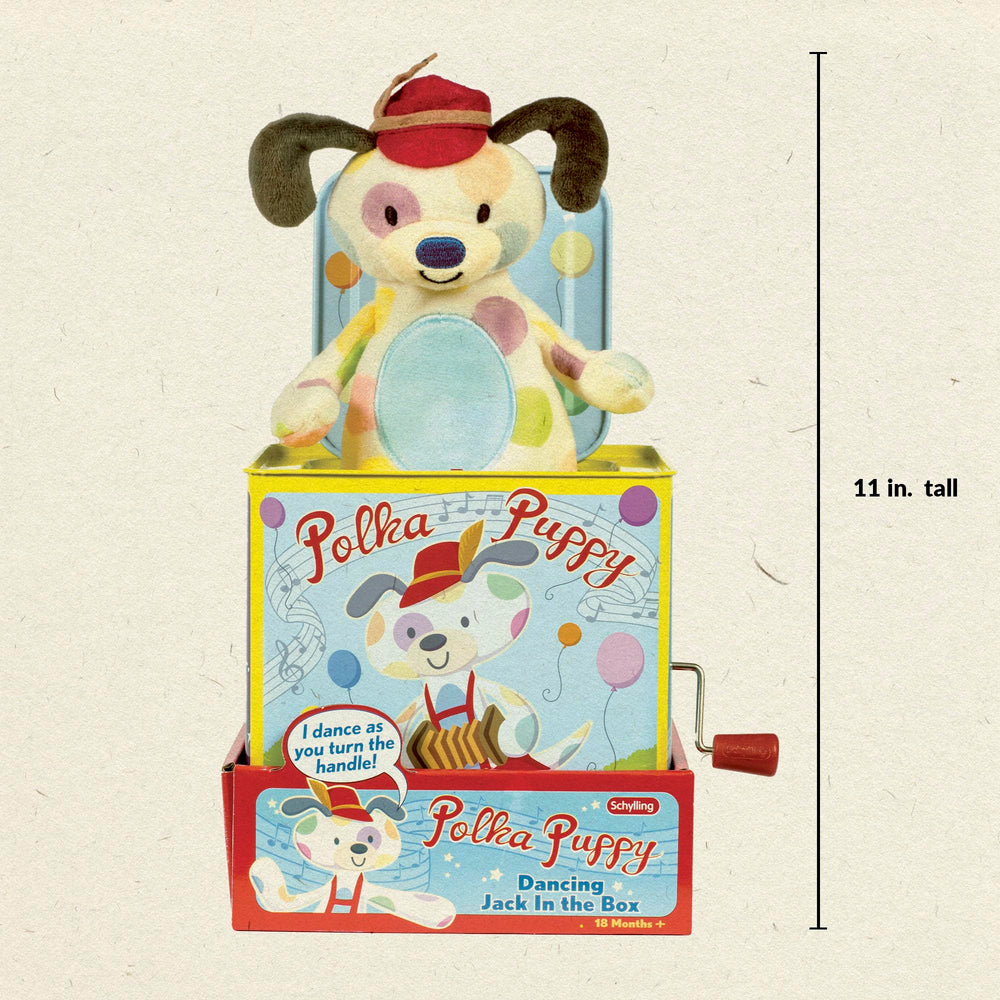 Schylling Polka Puppy Jack in the Box puppy dances after the pop