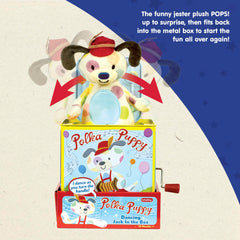 Schylling Polka Puppy Jack in the Box music crank invites hands-on play