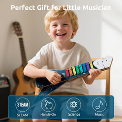 Science Can guitar kit playing demo demonstrates instant music exploration for kids.