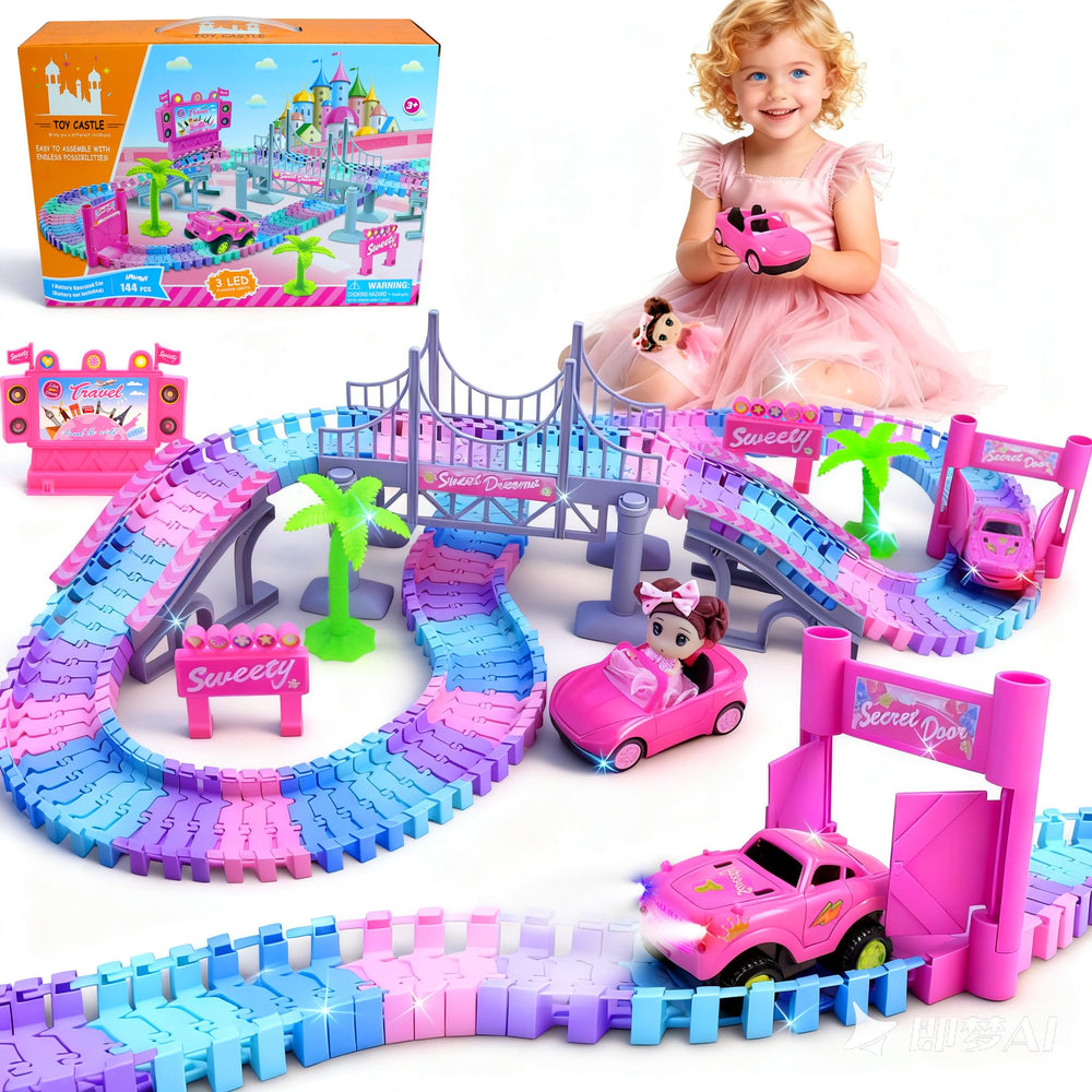 SCKTYZS pink race track pieces boost imaginative play and hands-on assembly.