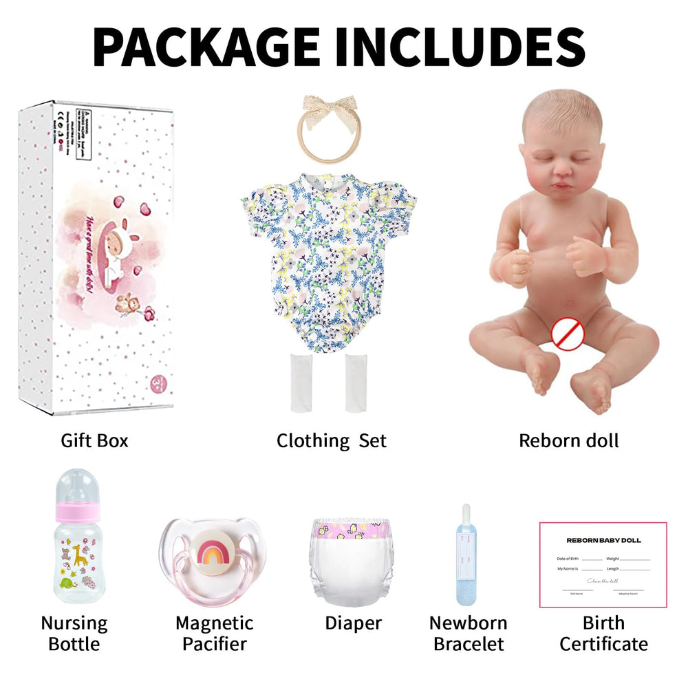 SCOM 20-Inch Reborn Doll 7-piece gift set box and contents