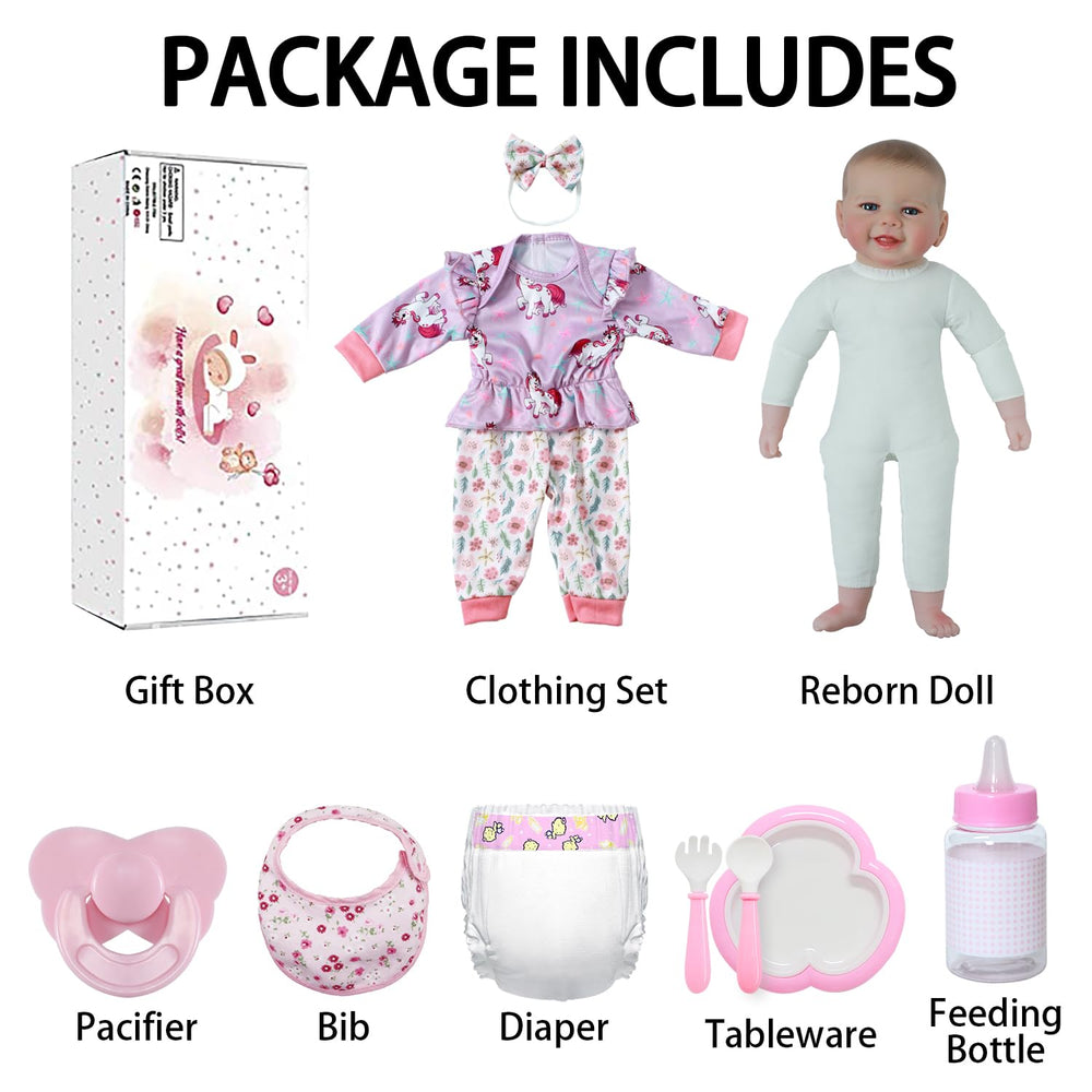 SCOM accessories set including pacifier, bib, diaper, bottle, tableware.