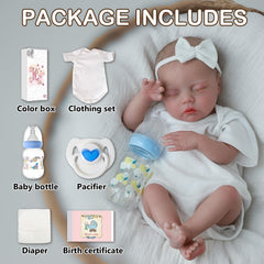 SCOM Delilah complete gift set with outfit, pacifier, bottle, and birth certificate
