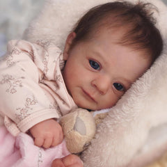 SCOM Felicia blue eyes close-up, lending lifelike emotion to pretend play.